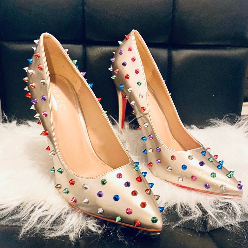 Women Custom Red Bottom Sexy Heels Pumps Studded Rivet Party Wedding Shoes - Picture 3 of 13